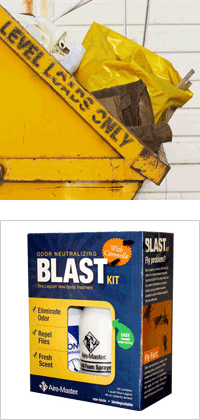 Trash dumpster and Aire-Master B.L.A.S.T. Kit